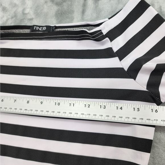 Finejo Dress Womens XL Black White Striped Off Shoulder Square Neck Bodycon - Picture 6 of 10